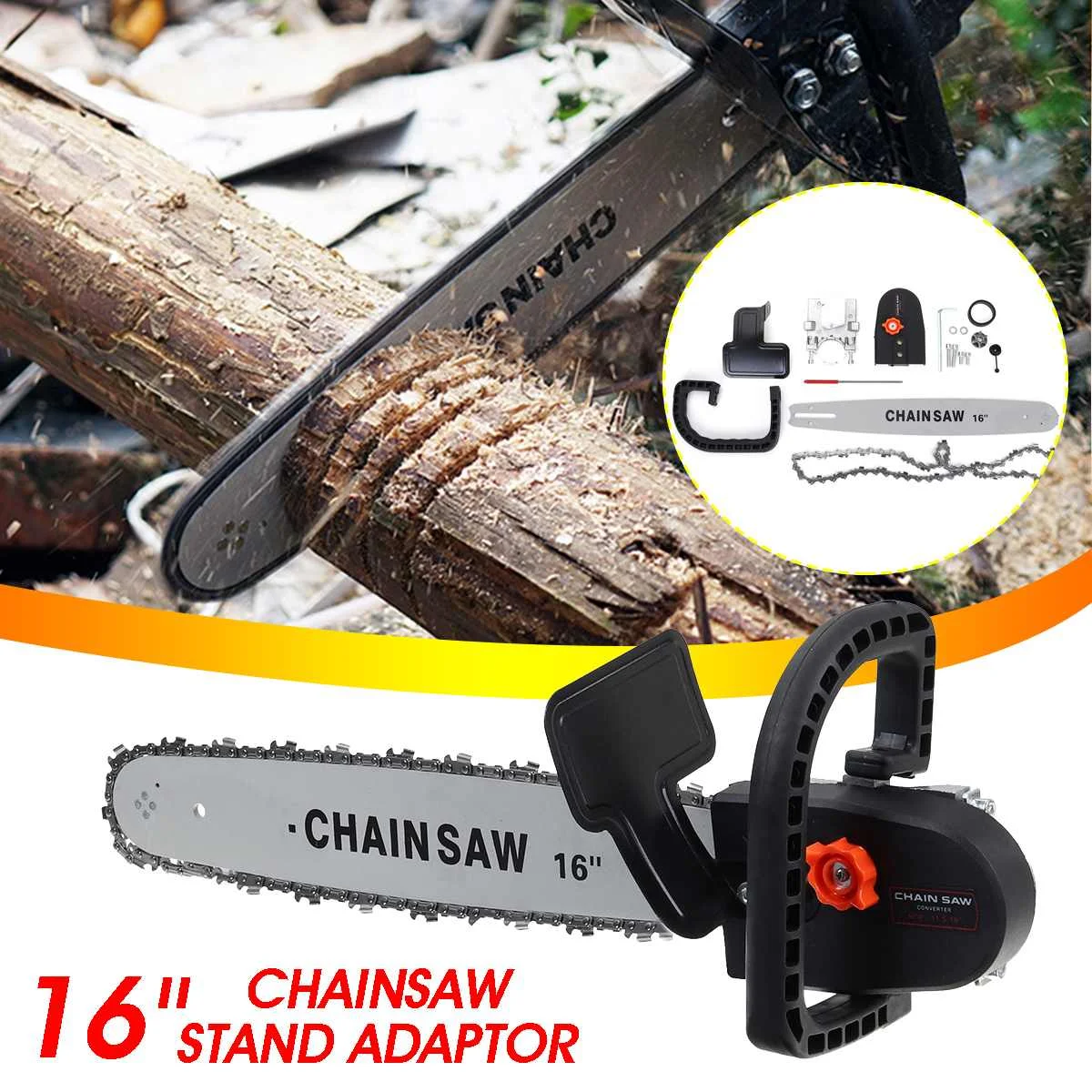 

WOLIKE 16 Inch Electric Chainsaw Bracket Stand Adaptor Changed Woodworking Chainsaw Kit for Angle Grinder Quick Heat Dissipation