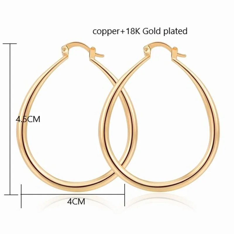 

European and American Style Elegant Fashion Ladies Golden Earrings Women's Glossy Oval Hoop Simple Fashion Earrings Jewelry