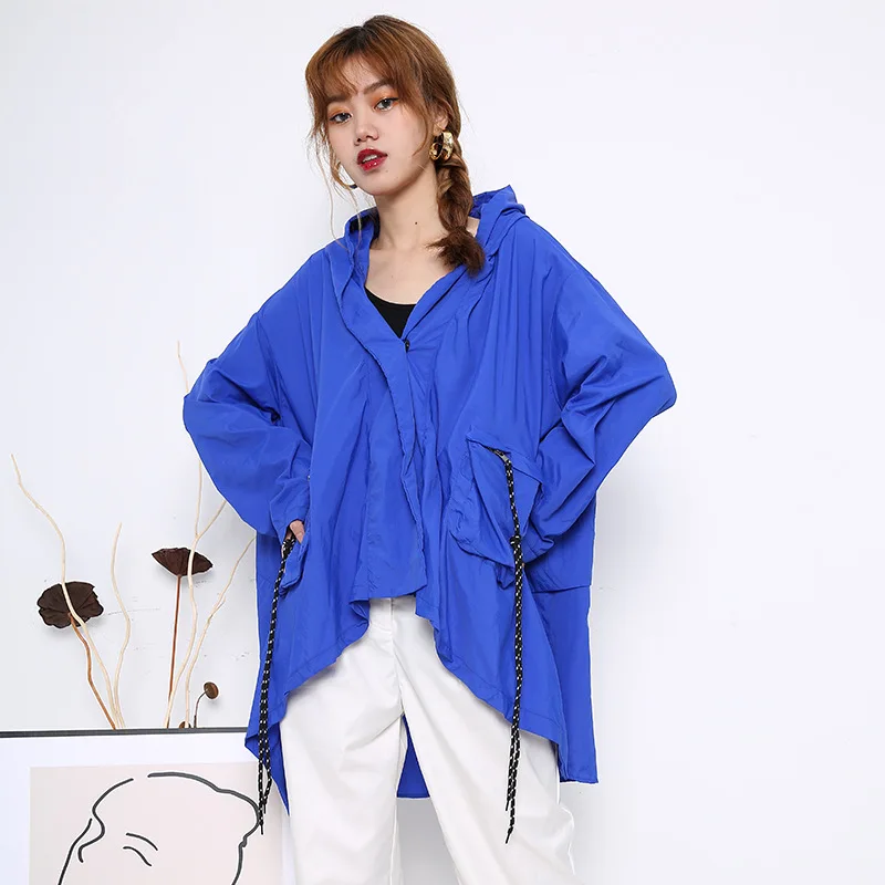

2020 Autumn And Winter Clothing New Thin Hooded Windbreaker Jacket Women's Personality Large Size Irregular Cardigan Coat C560