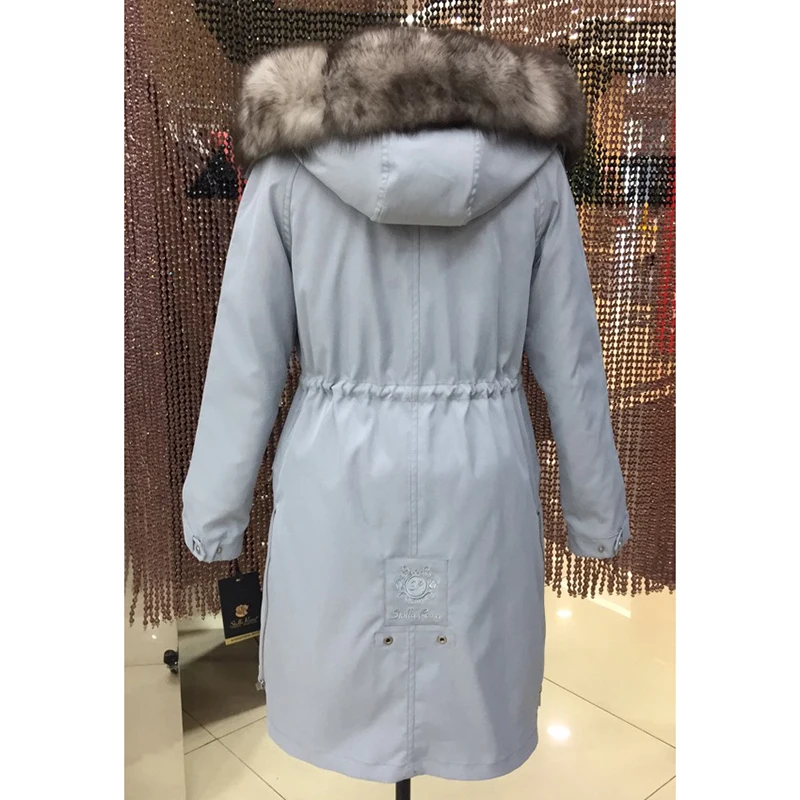 Женская зимняя длинная парка, пальто, куртка с капюшоном, Воротник из енота и лисы, съемная подкладка из кролика, 43D 66081