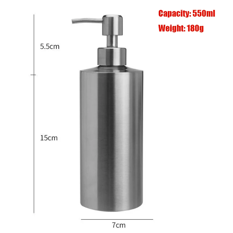 550ml 220 мл 350 мл 550 мл кухонное мыло диспенсер для стирального порошка лосьон насос бутылка для ванной круглые шампунь диспенсеры пены из нержавеющей стали - Цвет: 550ml