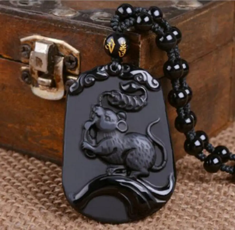 Модные ювелирные изделия бесплатная доставка обсидиан 12 дюймов Зодиак крыса