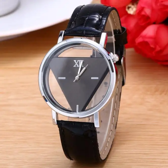 

Womens Unique Hollowed-out Triangular Dial Quartz Wristwatches Black Fashion Female Watch Watches For Women Casual Relogio
