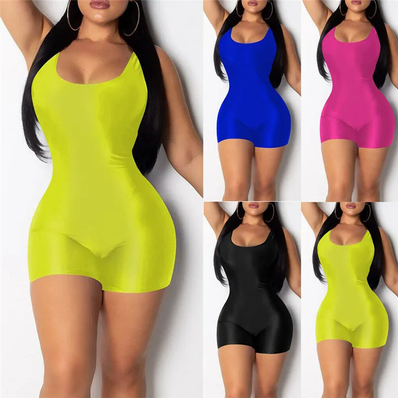 

Hirigin New Women Sleeveless U-Neck Solid Bodycon Playsuit One-piece Clubwear Sport Short Pants Jumpsuit Romper Leotard Trousers