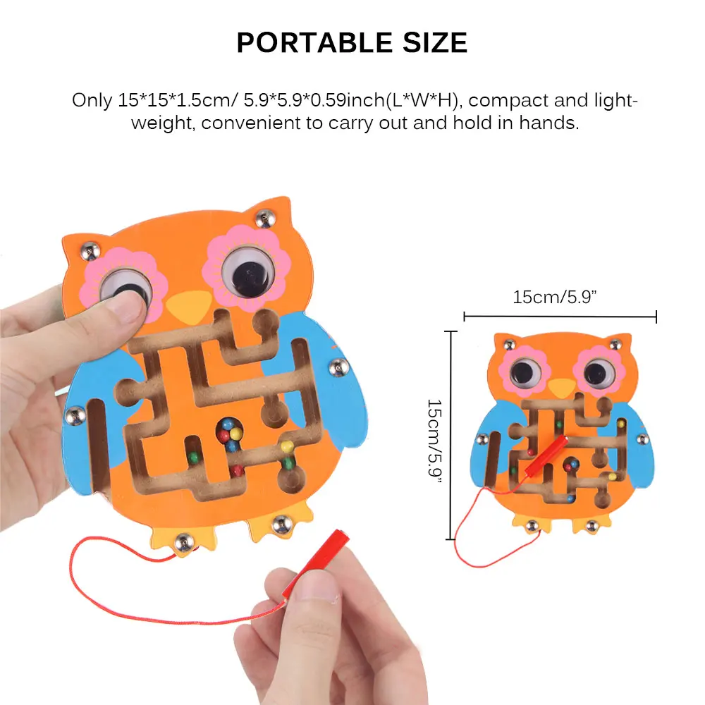 

Magnetic Maze Puzzle Track Owl Maze Child Kids Early Educational Brain Teaser Intellectual Jigsaw Montessori Learning Wooden Toy