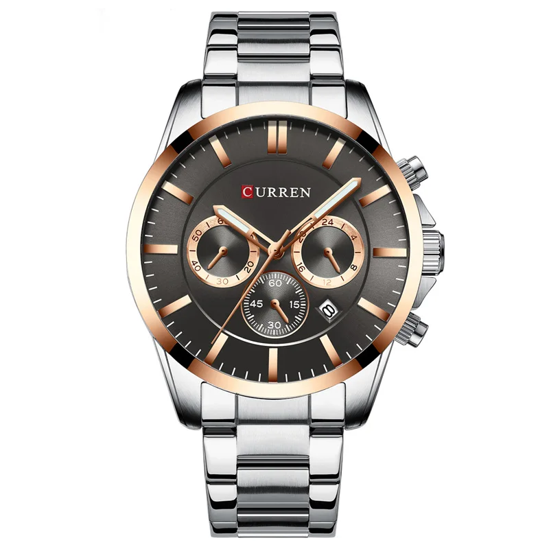 rose silver Лучший бренд CURREN Роскошные мужские наручные часы Модные Кварцевые водонепроницаемые часы мужские спортивные наручные часы Военные мужские часы Relogio Masculino - Цвет: rose silver