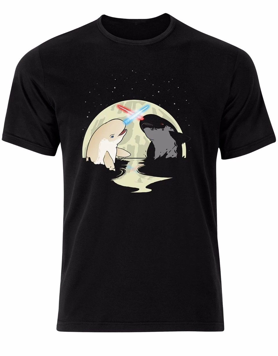 Киты лазерный меч бой световой звезды лунный свет море Мужская футболка Al79