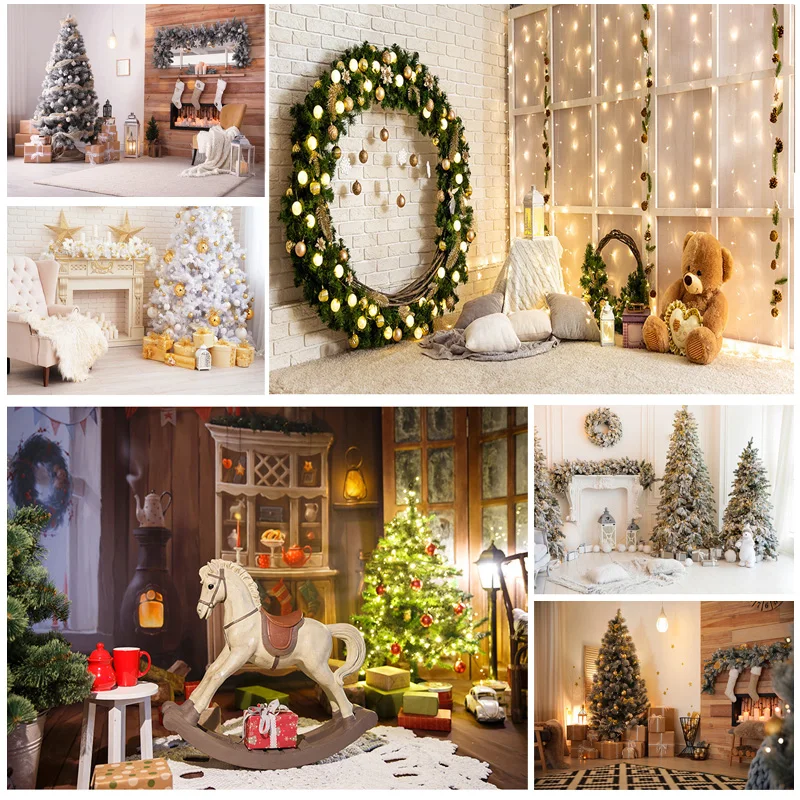 

Christmas Indoor Theme Photography Background Christmas tree Fireplace Children Portrait For Photo Backdrops 21712 YXSD-06