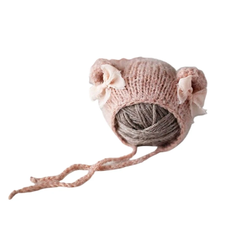 W3JF Newborn Photography Props Cute Crochet Mohair Hat Baby Bowknot Knitted Beanies Cap Infants Photo Shooting Accessories Gift | Детская