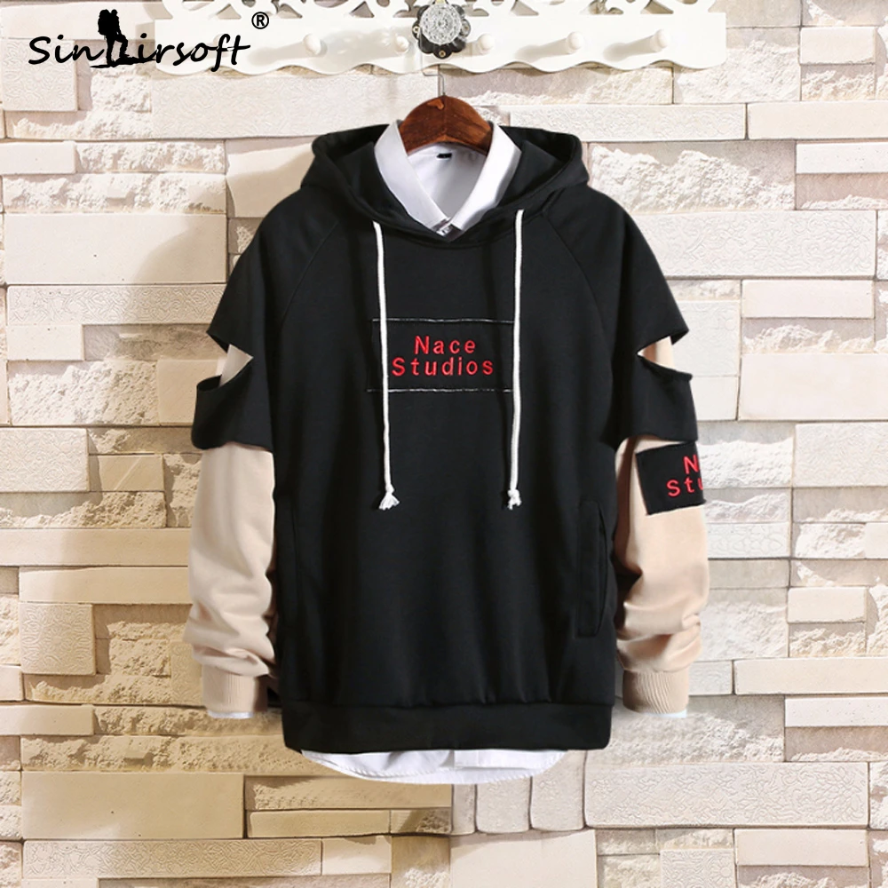 Новый дизайн Мужская Лоскутная Толстовка с капюшоном уличная Осенняя футболка