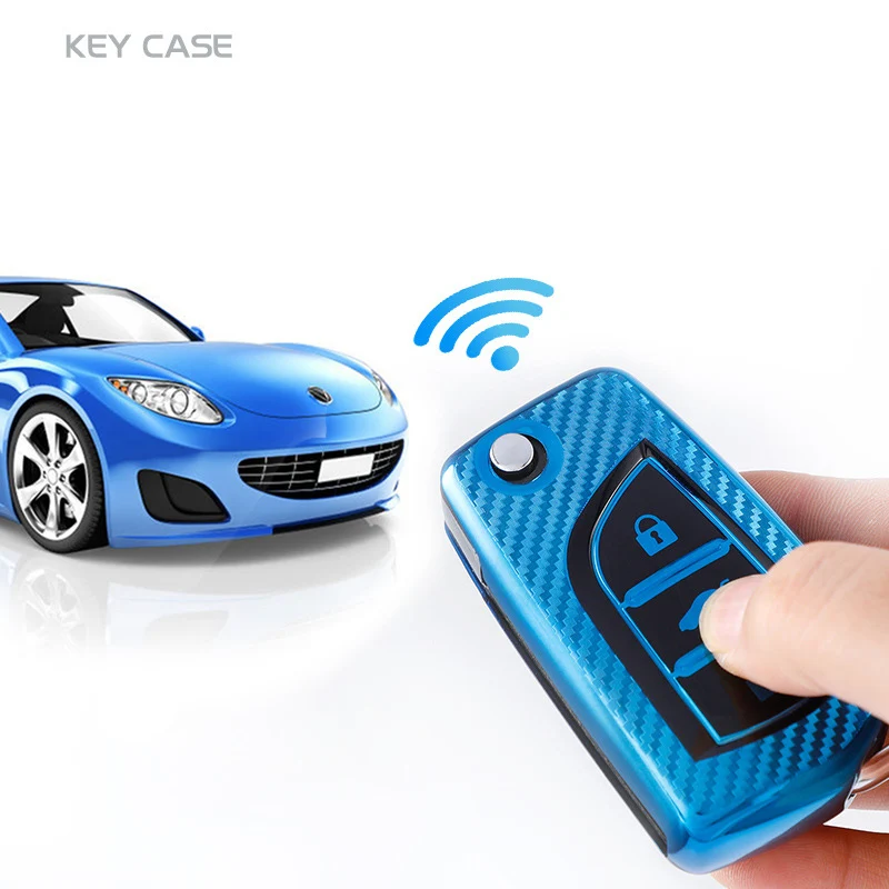 

3 Buttons Carbon fiber TPU Car Key Cover Case For Toyota Auris Corolla Avensis Verso Yaris Aygo Scion TC IM 2015 2016 Camry RAV4