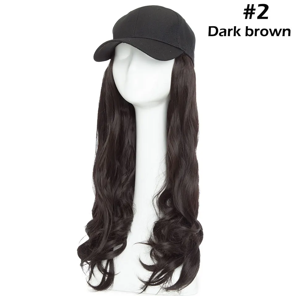 dark brown Snoilite 1" волнистая бейсбольная кепка для волос удлиняющие синтетические волосы с черной кепкой интегрированная шапка с волосами для волос стиль девушки волос - Цвет: dark brown