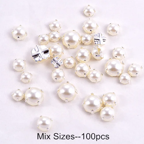 Mix Sizes 5 мм-10 мм 100 шт белые жемчужные бусины для шитья Стразы с серебряными клешнями полукруглые жемчужины для свадебного платья Y3542 - Цвет: Mix Sizes