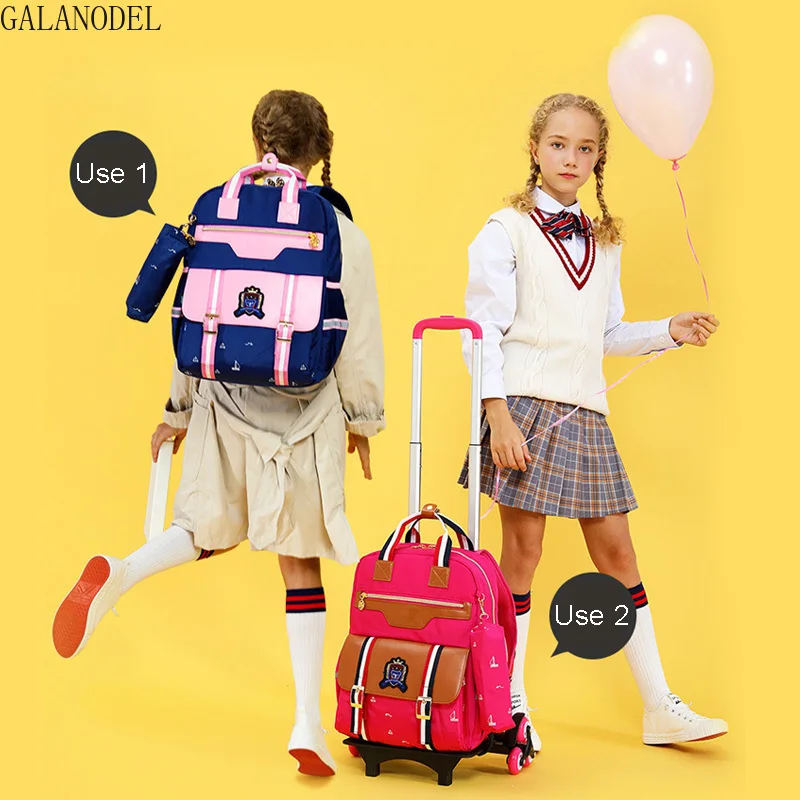 Дети колесных школьные сумки рюкзак для девочек и мальчиков чемодан на колесиках