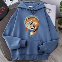 cartoon fire fox japanese printing hoodie sweatshirt loose harajuku hoodies men warm pullovers men autumn hip hop streetwear