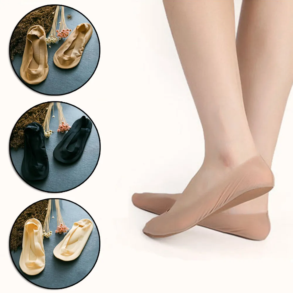 

Hot 1 Pair 3D Arch Foot Massage Health Care Women Summer Socks Ice Silk Socks Shallow Mouth Silica Gel Invisible Slippers