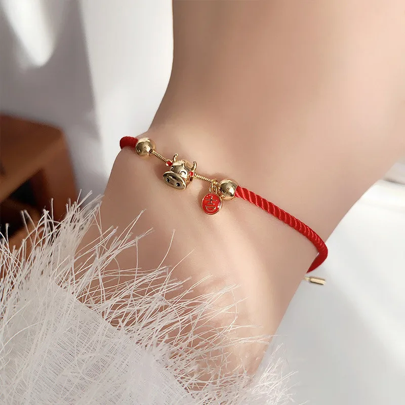 Новинка 2021 корейские красная веревочная цепь браслеты из коровьей кожи для