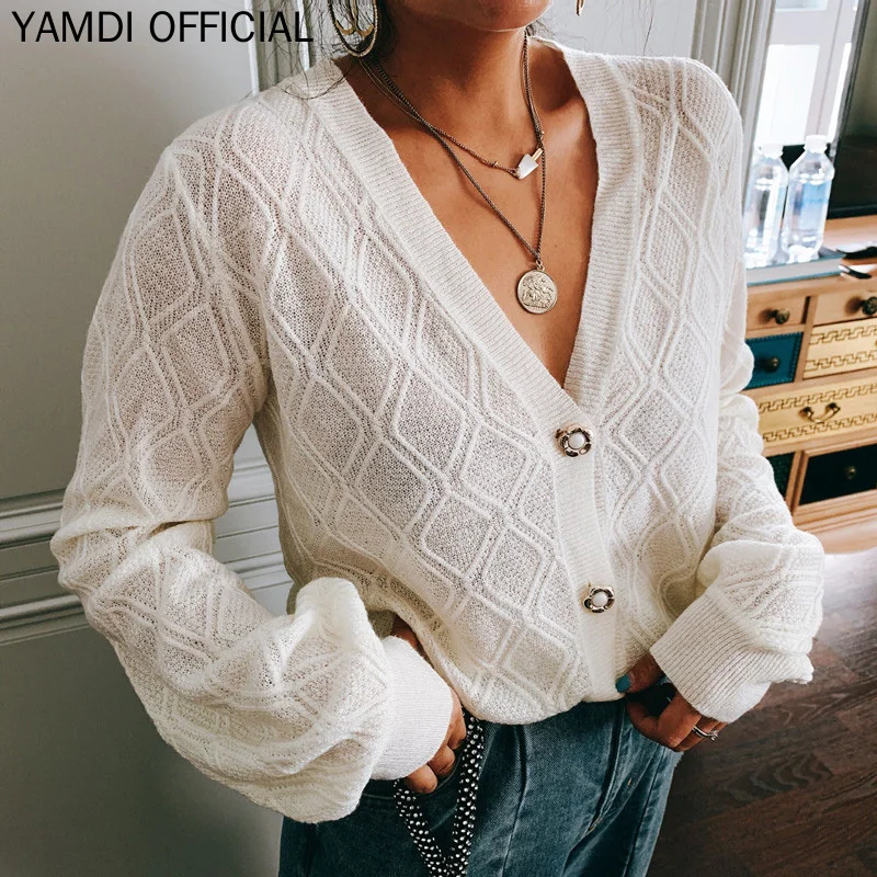 YAMDI женский подиумный кардиган свитер винтажный Осень зима глубокий v образный