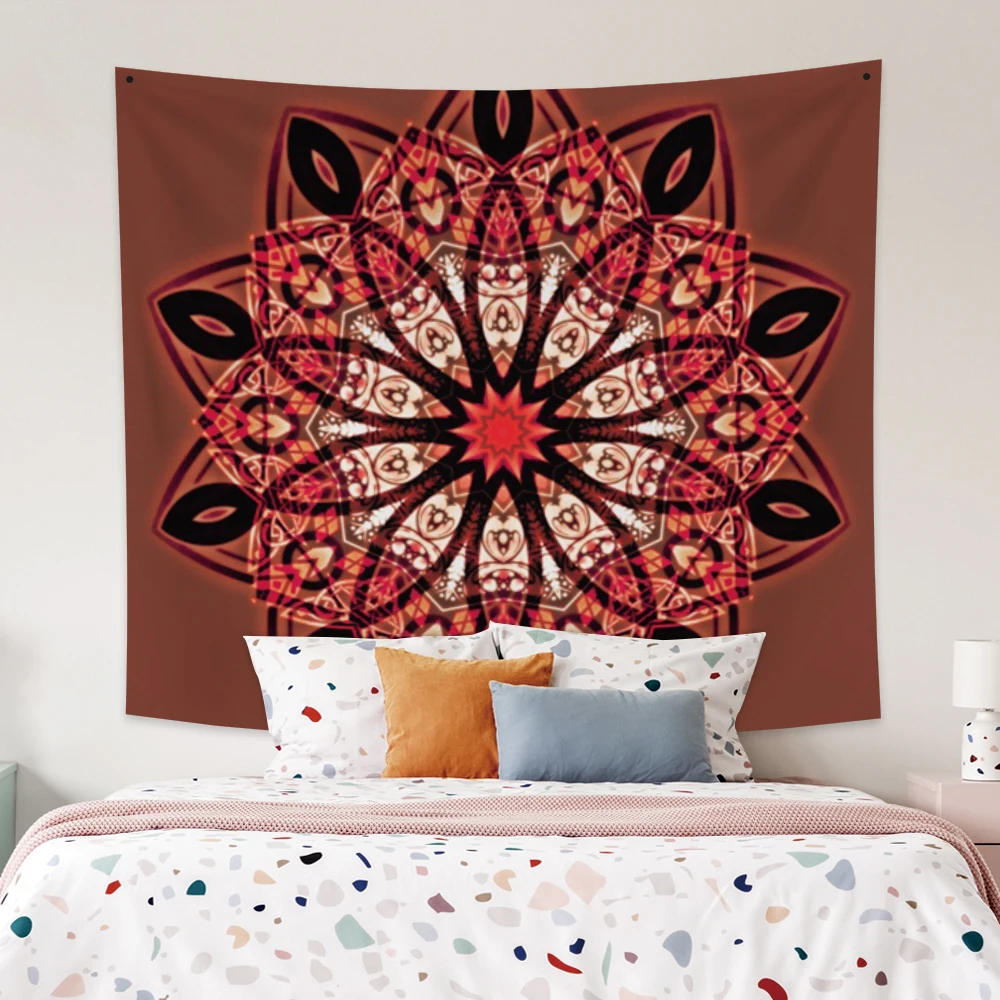 

Laeacco Fashion Tapestry Red Mandala Style Pattern Beach Towel Wall Hangings Modern Home Living Room And Bedside Decor Polyester