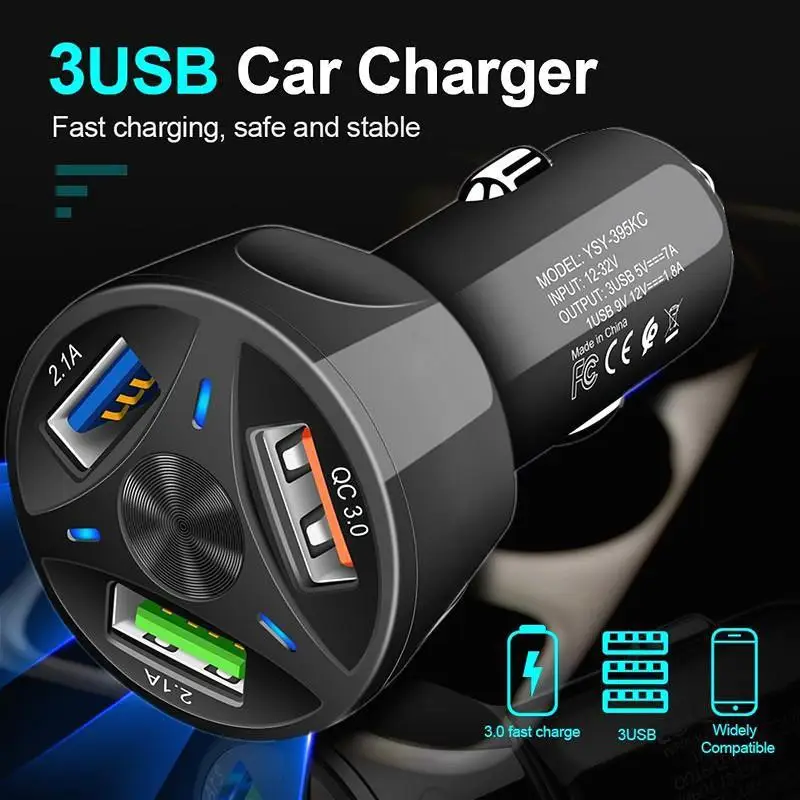 Автомобильное зарядное устройство QC 3 0 с портами USB автомобильное для быстрой