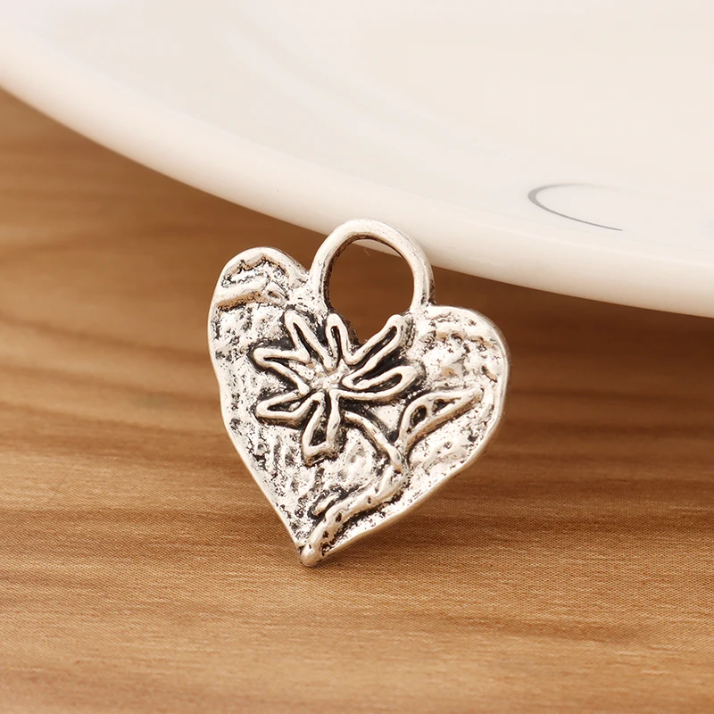 

20 Pieces Tibetan Silver Hammered Flower Heart Charms Pendants Beads for DIY Necklace Bracelet Jewellery Making Findings 20x18mm