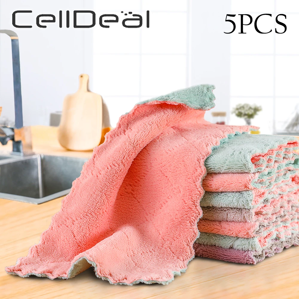 

5 cheap double layer water absorbent microfiber kitchen dishcloth non stick oil household cleaning towel kitchen tools