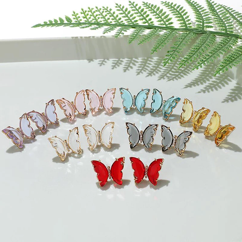 

Transparent Crystal Glass Butterfly Earrings for Women Fashion Elegant Shiny Glass Statement Stud Earrings Bijoux Korean Jewelry