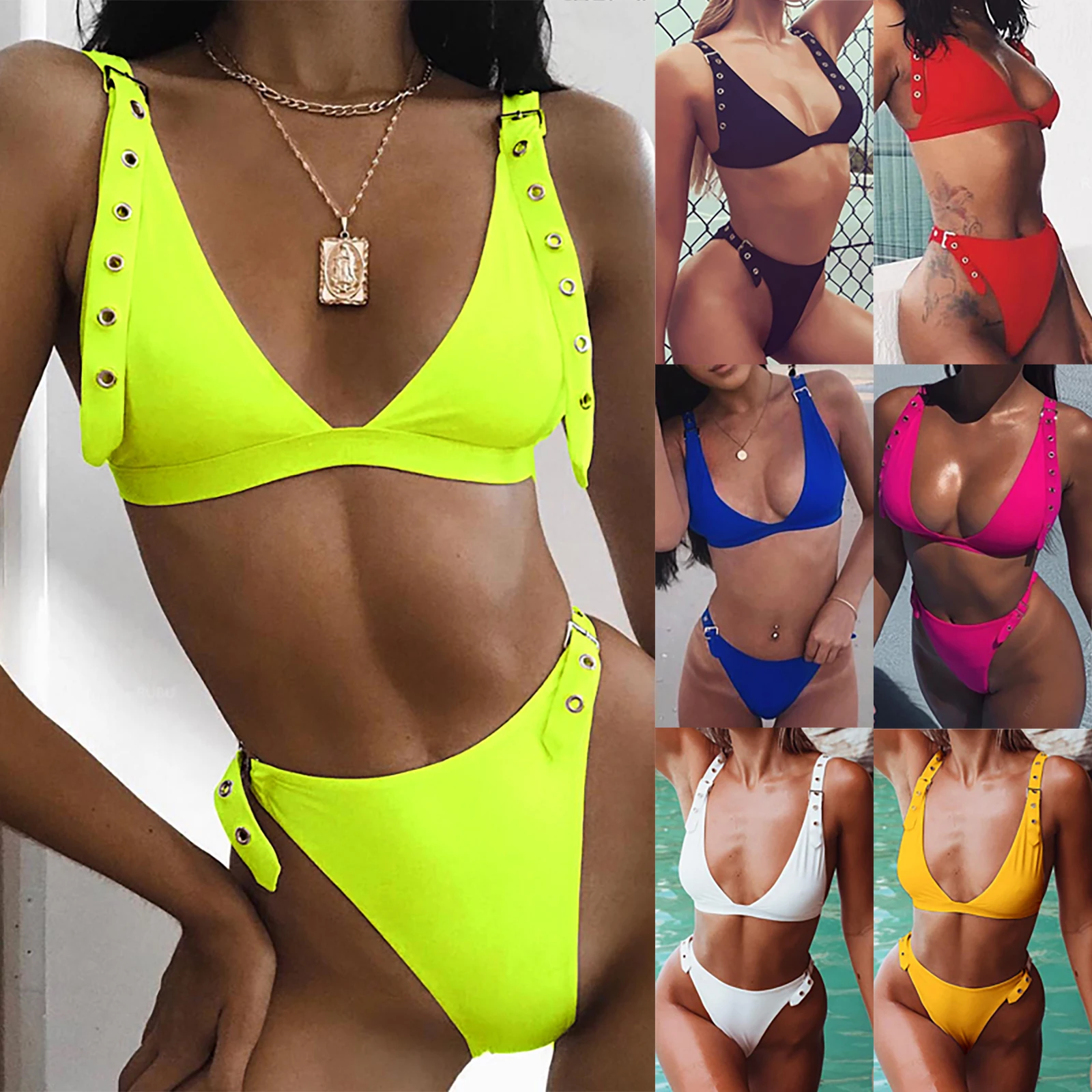 

Ikini Adjust Swimwear Women Sling Push Up Bikini Set Padded Bra Sexy Swimsuit Hot Bandage Swim Suit Brazilian Biquini