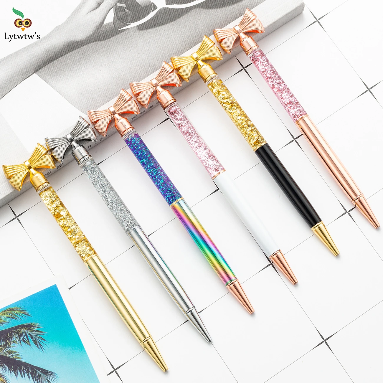 Ручка шариковая металлическая с бантом милый металлический Спиннинг 1 шт. |