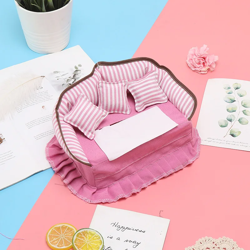 

Creative Sofa Shape Tissue Box Cute Girl Tissue Box Red Check Seaside Coconut Island Style Napkin Box