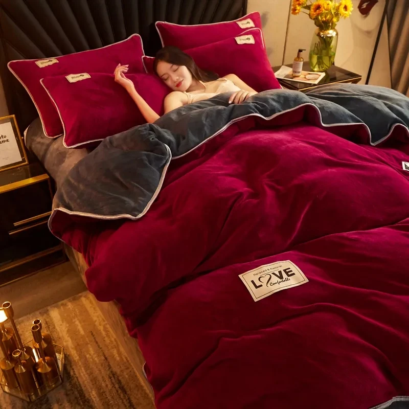

1/3pcs thick flannel duvet cover solid color warm coral duvet cover super soft luxury duvet cover winter bedding 220*240cm
