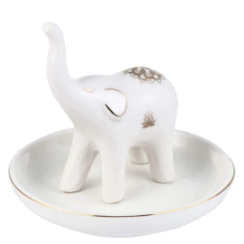 

Ceramic Elephant Jewelry Tray White Display Tray Storage Table Rack Multicolor Cosmetics Storage Box 11.2X10.5cm