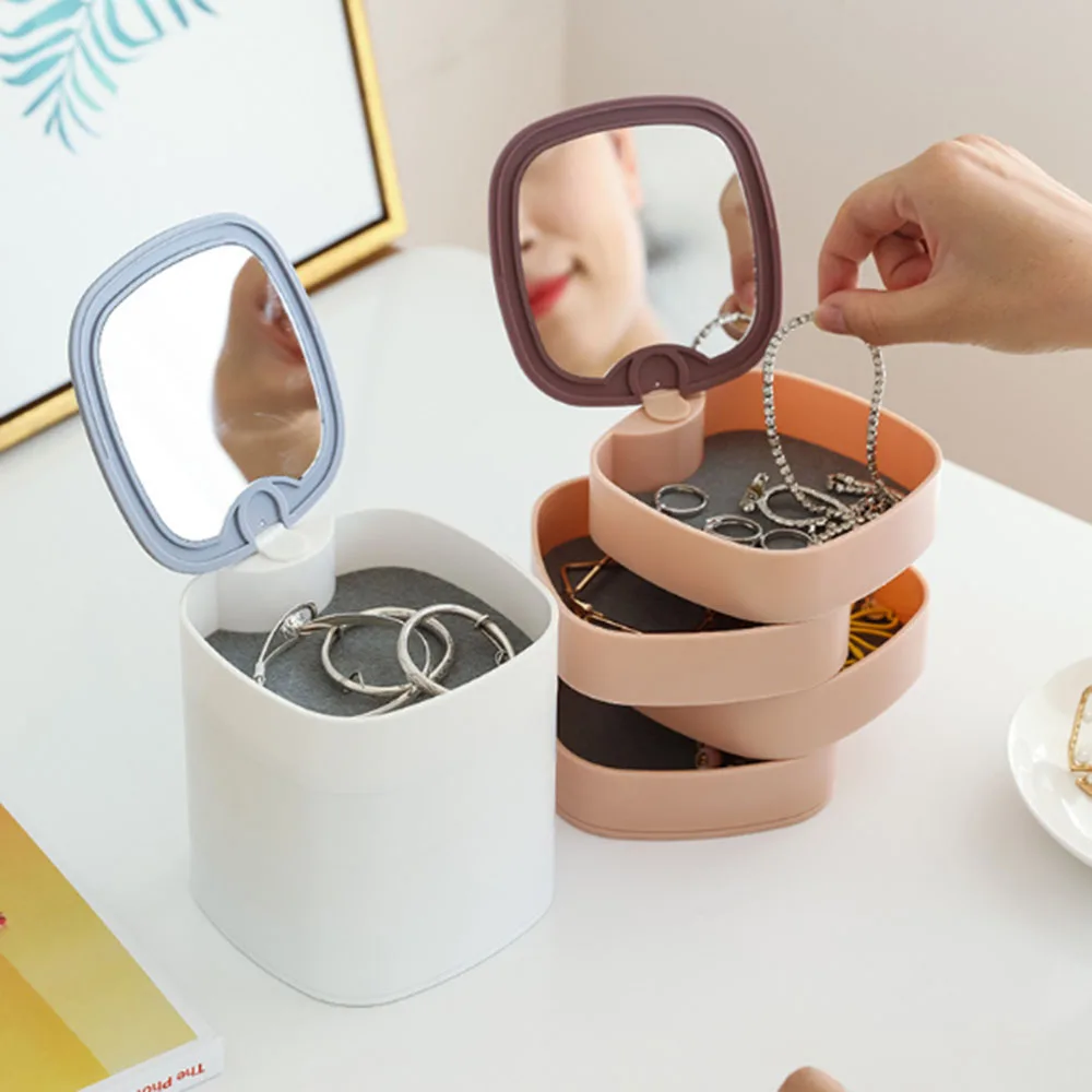 360 Degree Rotation with Mirror Four-layer Jewelry Small Parts Debris Dust-proof Storage Box Three Colors Optional | Дом и сад