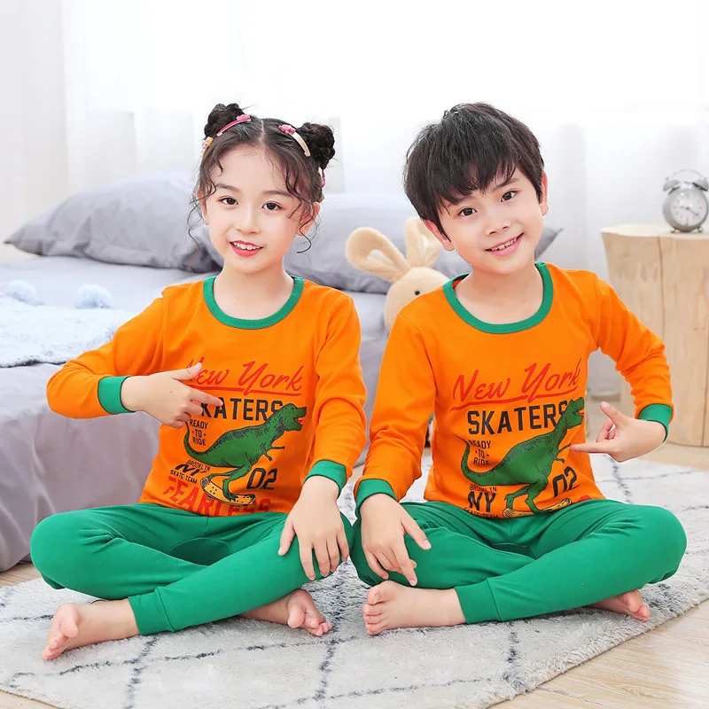

Cartoon Boys Dinosaur Pajamas Kids Pajamas Set Cotton Child Pyjamas Children Long Sleeve Homewear Girls Sleepwear 2pcs Tops+Pant