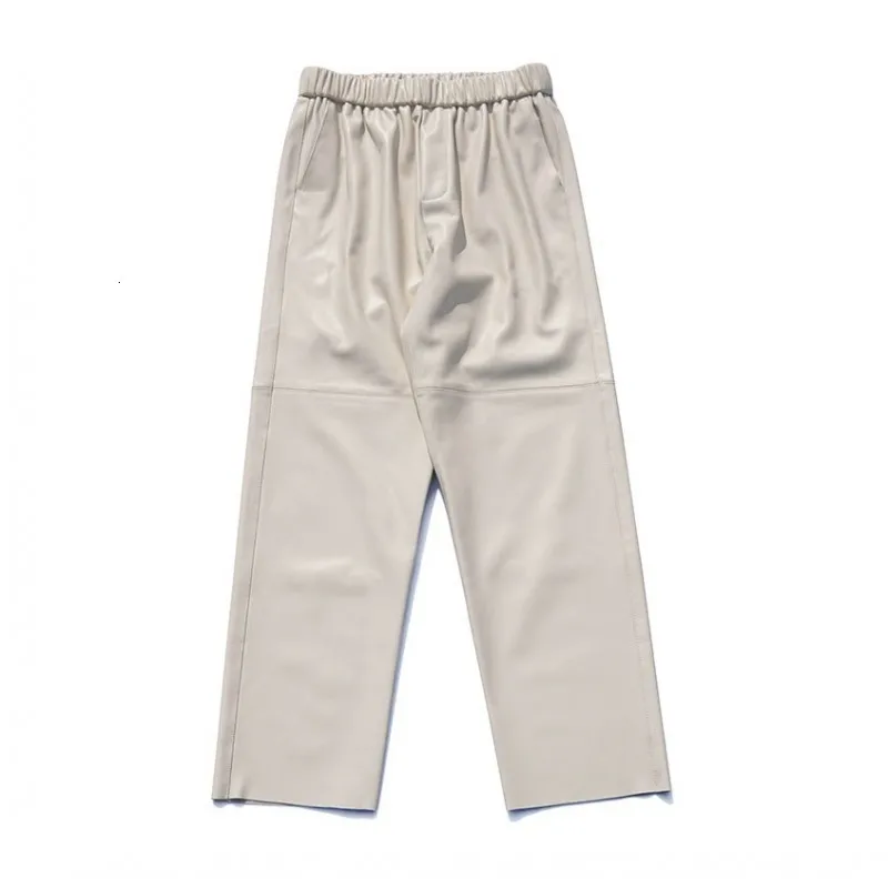 

BF Style Women Ankle Length Elastic Waist Harem Pants Luxury 100% Sheespkin Real Leather Streetwear Trousers Spring Casual Pants