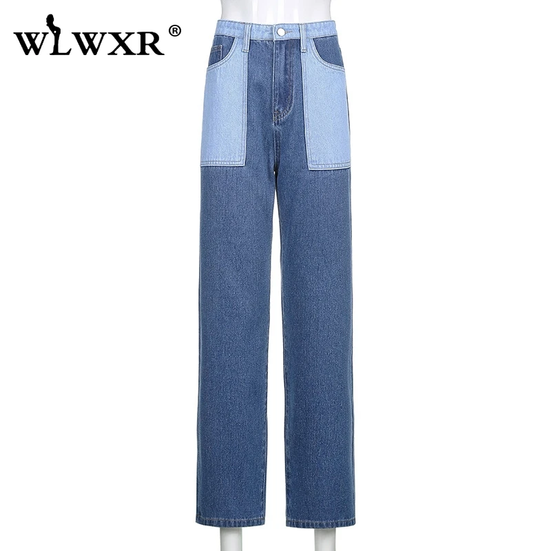 WLWXR уличная мешковатые джинсы Для женщин Высокая Талия Брюки клеш Женские брюки с