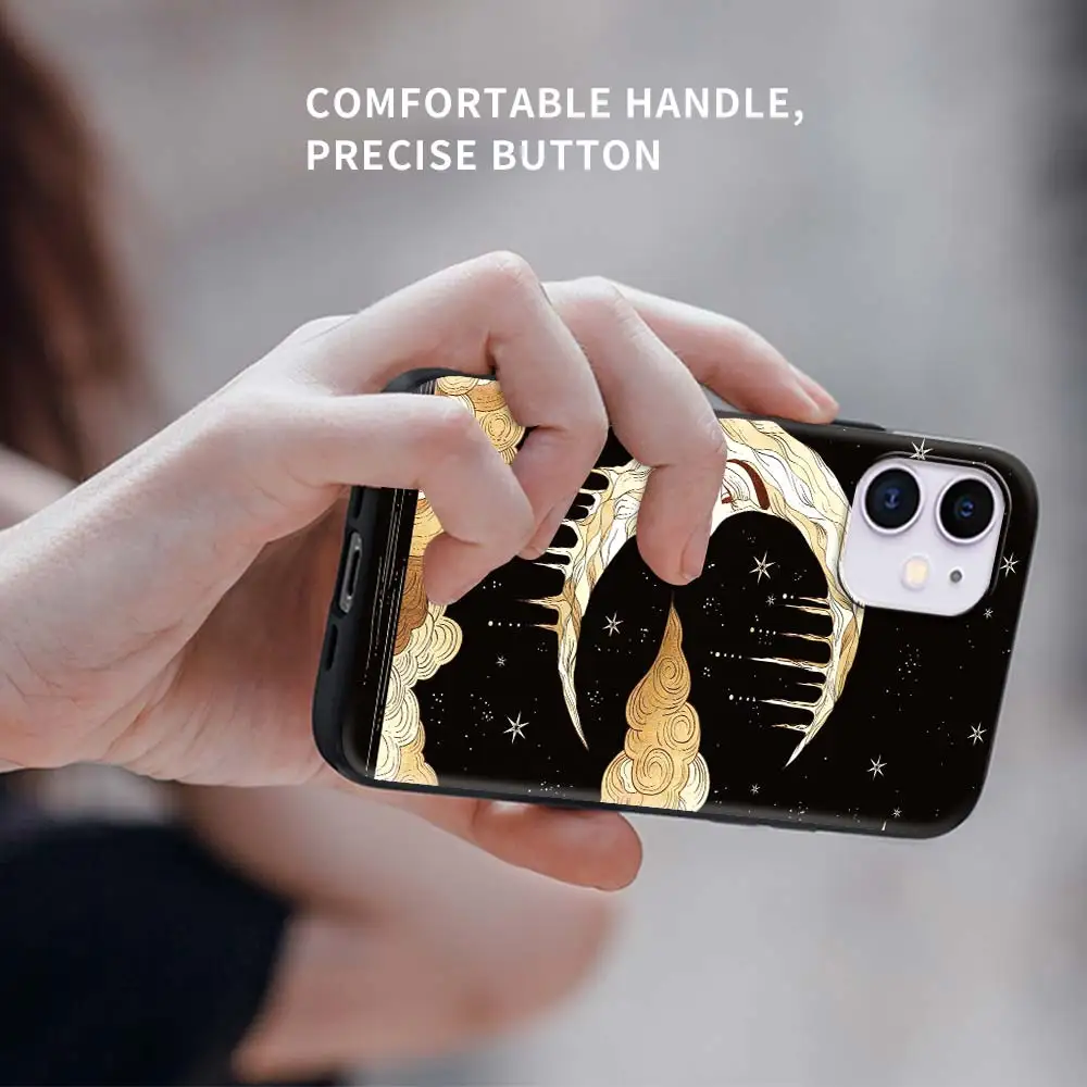 

Black Silicone Phone Case for Apple iPhone 11 7 12 Pro XR X XS Max 6 6S 8 Plus 5 5S SE Soft Back Cover Moon Totem