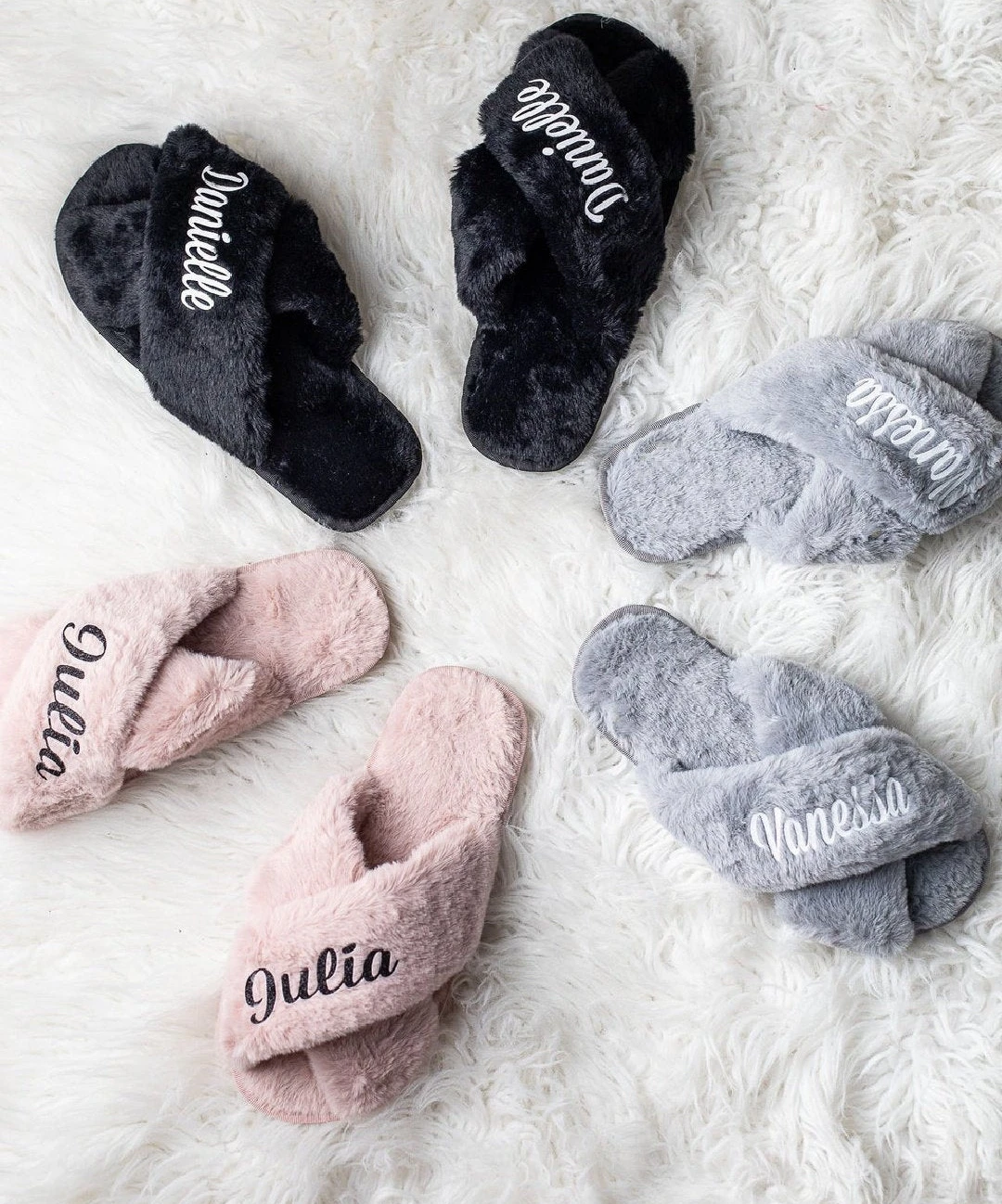 

Personalized Bridal Slipper Bridesmaid Gift Bridal Shower Wedding Fluffy Bachelorette Hen Favor Night Sleepover Gift