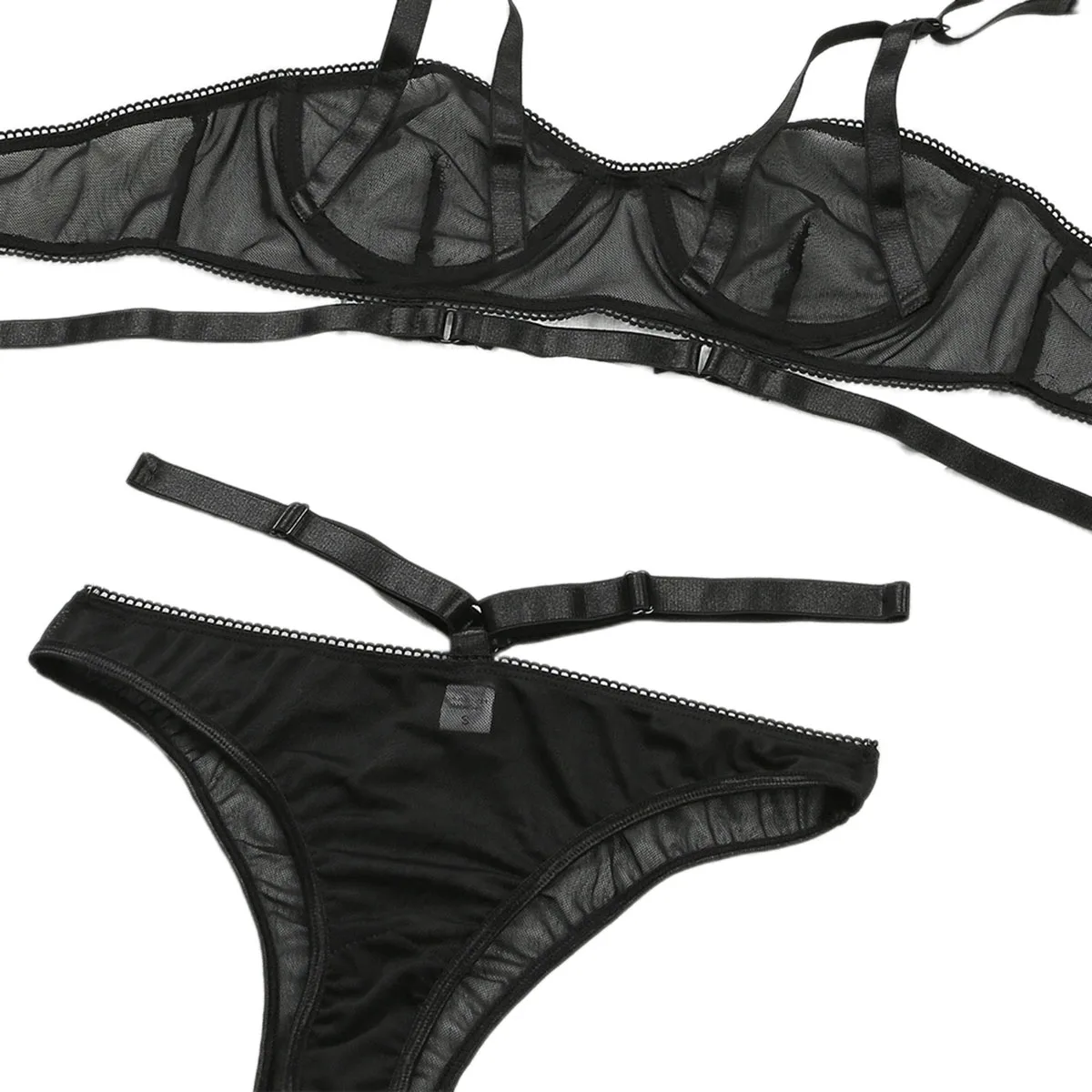 

Porno Sexy Erotic Women Black Lace Lingerie Set Mesh See Through Bandage Bra Thongs Underwear 2 Pieces Sleepwear Babydolls
