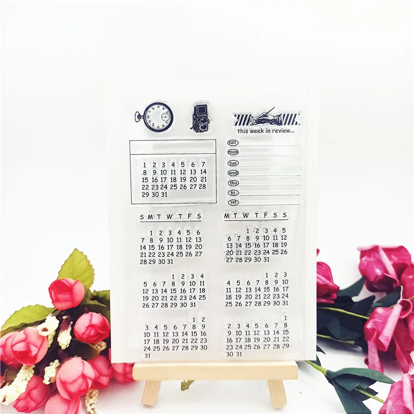 Прозрачный штамп с календарем и алфавитом 11 х16 см|Штампики| |