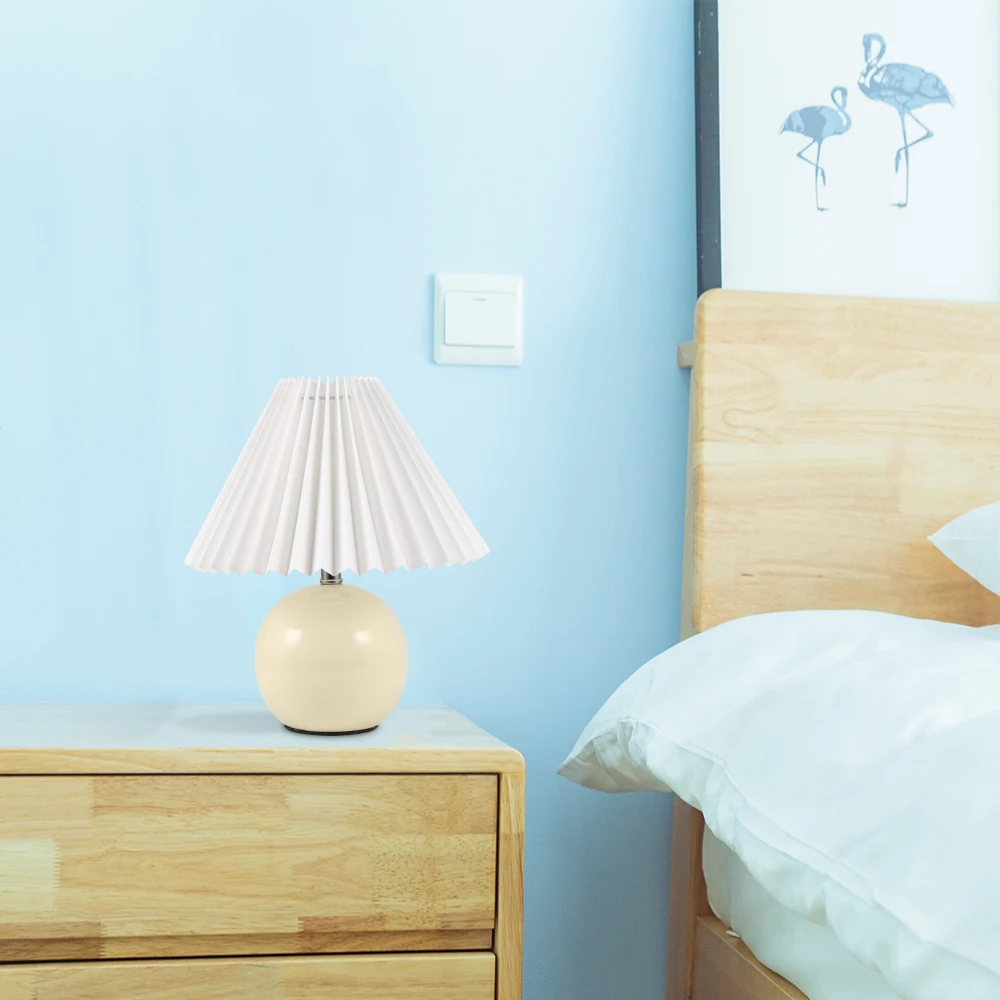 

Ins DIY Ceramic Table Lamps Pleated Table LampFor Living Room Home Deco Cute Lamp With Tricolor Led Bulb Beside Lamp