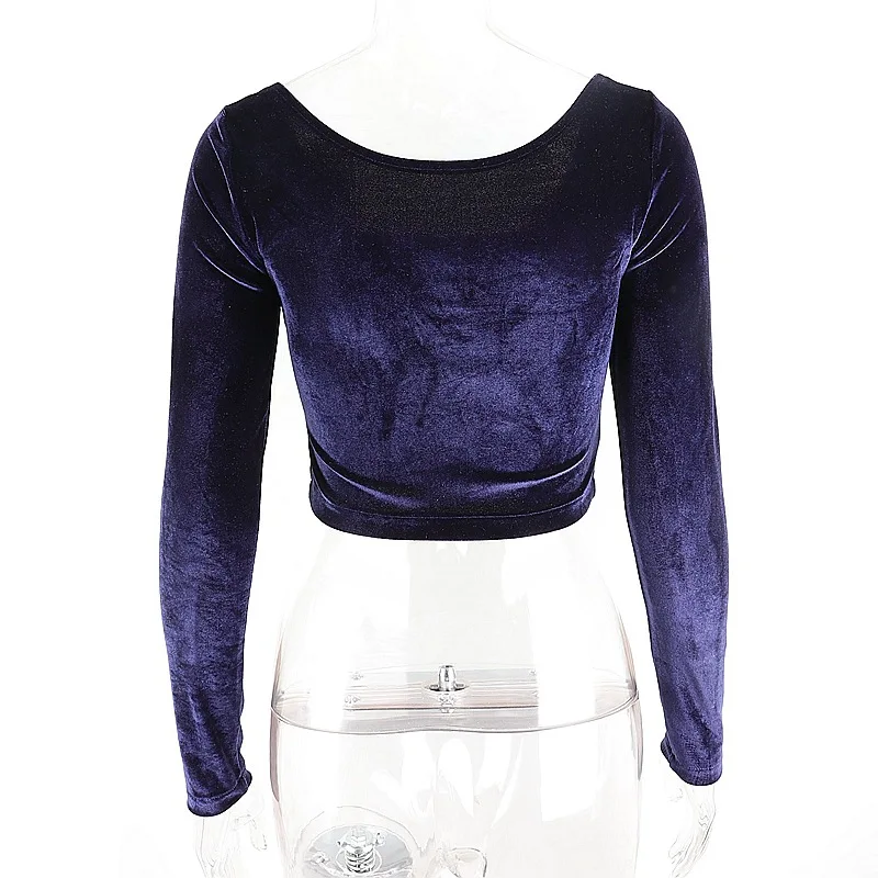 

Vintage E-Girl Square Collar Velvet T-Shirts Y2K Aesthetics Long Sleeve Stitch Cropped Tops 90s Outfits Streetwear Slim
