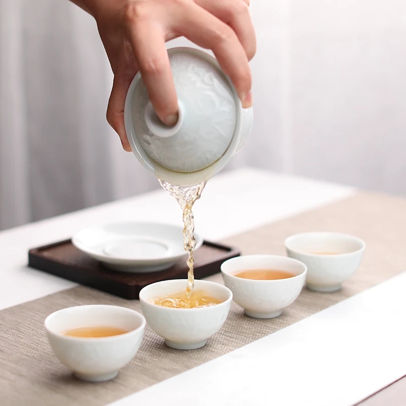 Guan Fu Museum One Product Blue Lotus Ching Tea Set Tureen Suit Jindezhen Household Sip Cup Kung Have | Дом и сад