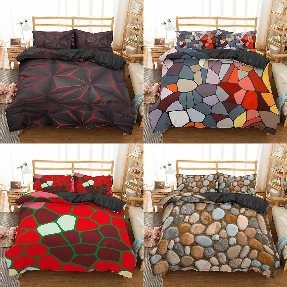 

2021 3D Geometric Duvet Cover Sets Home Texiles 3D Bedding Set Luxury Colorful Marble Quilt Covers Cobble Pattern Bed Linens