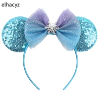 new glitter ice snow mouse ears mesh bow princess headband girls queen snowflake hairband women cosplay kids hair accessories