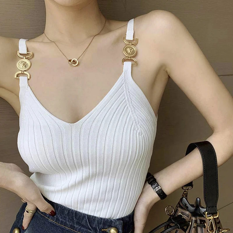 

FAKUNTN V-neck Halter Sexy Camisole Top 2020 Summer Women Sexy off-Shoulder Solid Color Sleeveless Camis Women's Clothing Tanks