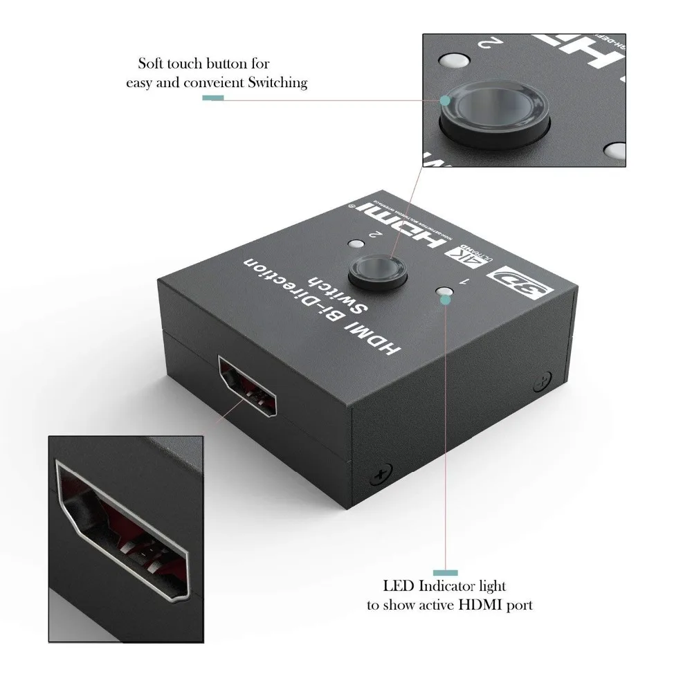 Переключатель 4K HD 2 порта двунаправленный 1x2 / 2x1 HDMI совместимый сплиттер порты Sup