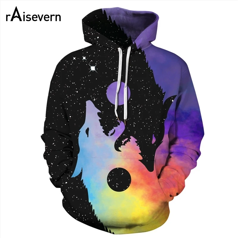 Raisvern Инь Ян волк толстовки 3D для мужчин женщин унисекс пуловер с капюшоном