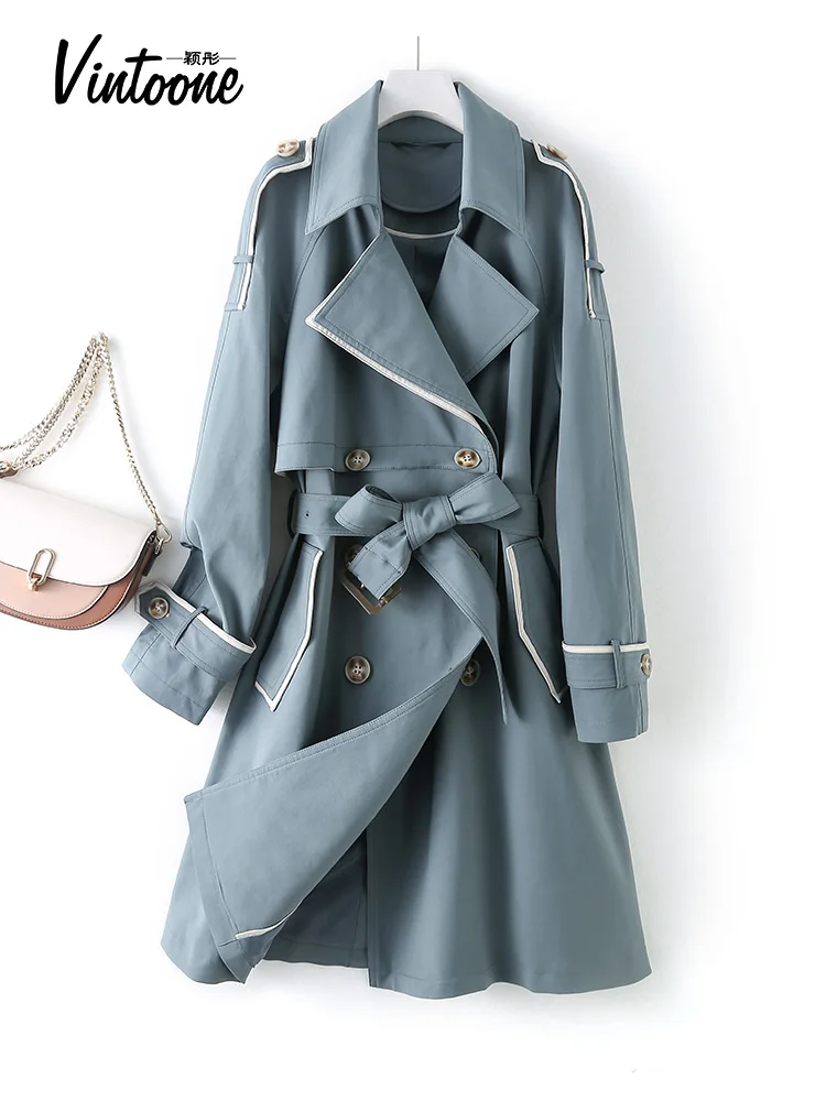 

2021 Spring New Women's Windbreaker Medium Length Slim Waist Show Slim Little British Spring Coat
