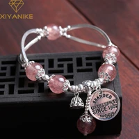 xiyanike silver color lotus pendant bracelet strawberry crystal jewelry women sweet beautiful adjustable gift in stock